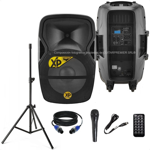 Imagen 1 de 8 de Combo Bafle Activo Bluetooth + Pie Microfono Cable 150w Rms