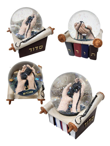 Souvenir Bar Mitzvah Globo Vidrio Nieve Torah Tefilim Sidur 