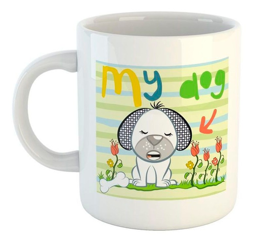 Taza De Ceramica My Dog Mi Perro Hueso Flores Nat