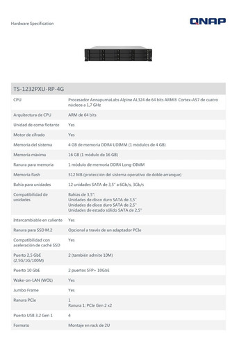Nas Rackeable 12 Bahias Qnap Ts-1232pxu 4gb Ram 2.5g 10g Sfp