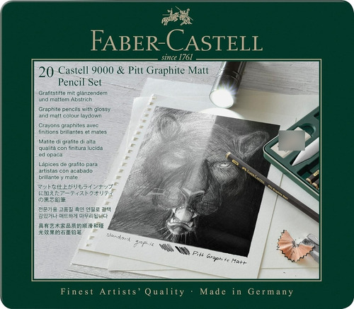 Estuche Metal De Pitt Graphite Matt Y Faber Castell 9000 X20 Color del trazo Negro