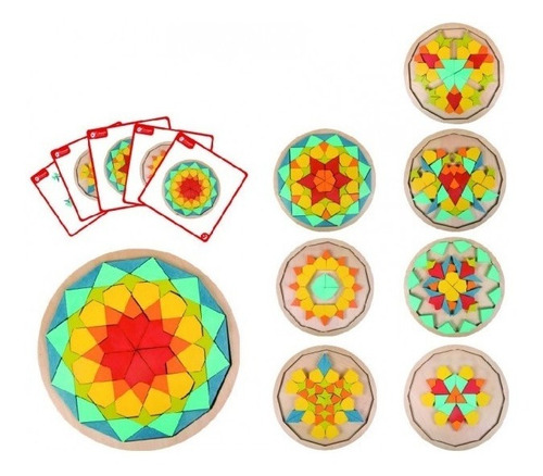 Mandala Blocks 5 Cartas Juguete Didáctico De Madera 