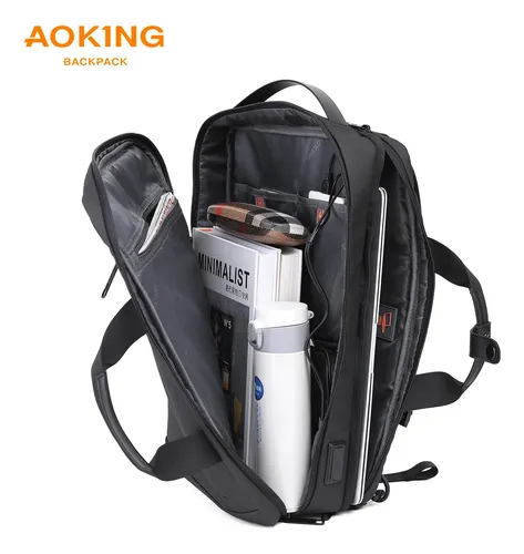 Maletin Portafolio Mochila Aoking Sn4002 Color Negro Diseño De La Tela Liso