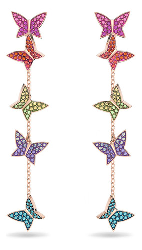 Aretes Swarovski Lilia Mariposa Largos Baño Tono Oro Rosa