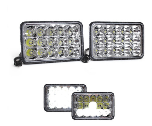 2 Faros Unidad Cuadrada Rectangular 15 Leds 4x6 Alta/baja