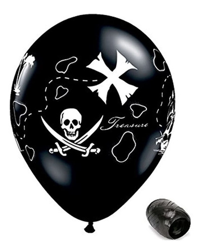 Globos De Látex Color Negro Diseño De Pirata. Marca Pyle