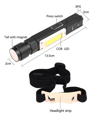 Nuevo Linterna Plegable, Impermeable, Recargable, Con Imán