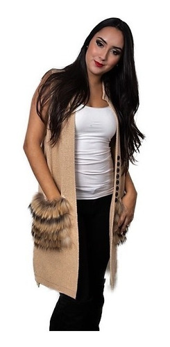 Imagen 3 de 3 de Chaleco Dama Bolsas Piel Natural