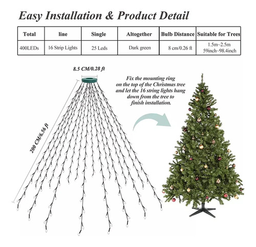 Cadena De Luces Para Árbol De Navidad Con 8 Modos