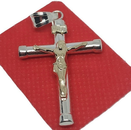 Dije Cruz Cristo En Plata 925 Con Oro Grande 00270