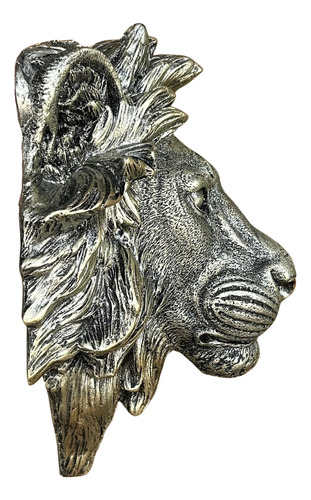 Cabeza De León De Pared P/ Colgar 22cm Estatua Resina, Jart Plateado