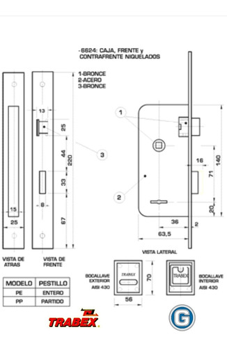 Cerradura Trabex 6624 Puerta Seguridad Exterior 2 Llaves
