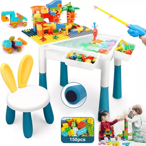 Mesa De Actividades Y Juegos Con Bloques Y Silla Para Niños