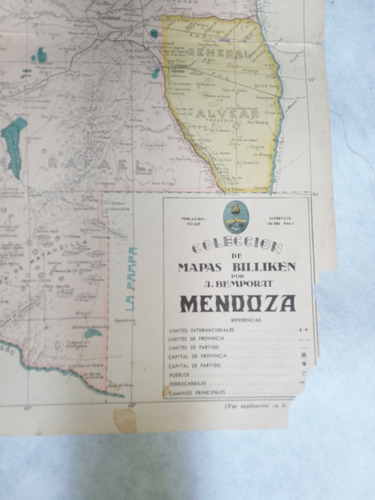 Lamina Antiguas De Revista * Billiken * Mapa Mendoza (Usado)