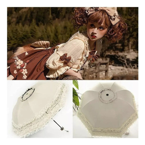 Renda roxa gótica Kawaii, proteção solar UV, guarda-chuva de renda, design de tecido de renda