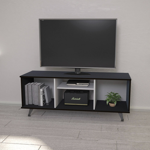 Mueble Para Tv Rack 3 Compartimientos 1 Estante Regulable Color Wengue
