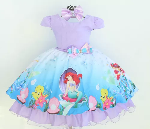 Vestido de princesa da pequena sereia, fantasia para meninas