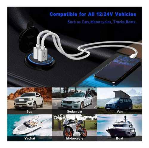 Interruptor Táctil Coche Dual Usb Cargador Enchufe
