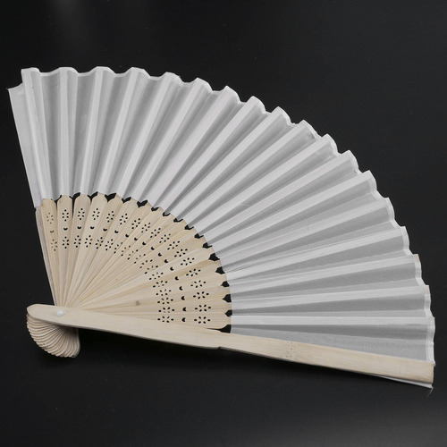 Abanico De Mano De Tela De Color Blanco De 21 Cm Por Lote, A