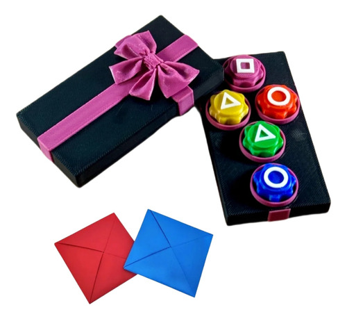 Kit Pentatlón Squid Game 2 Gonggi + Ddakji + Piedra + Jeji Estuche Rosado