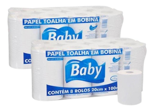 Kit 2 Pacotes Papel Toalha Bobina Branca Com 8 Baby