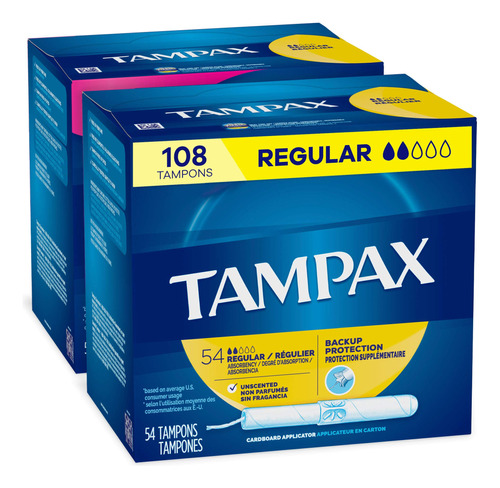 Tampax Tampones Aplicador De Carton, Na, Regular, 54, 2, 2