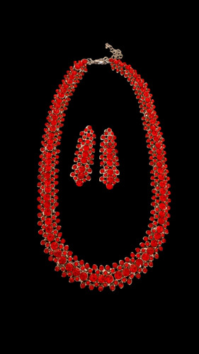 Collar Y Aros Colgante En Piedras Rojas Para Brillar Rojo