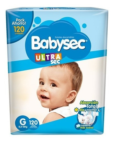 Pañales Babysec Ultrasec talle G paquete 120 unidades