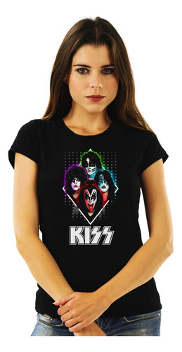 Polera Mujer Kiss Vintage Poster Integrantes Y Logo Rock Imp