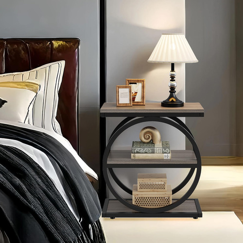 Zroecwt 3-tier End Table Wood Sofa Table With Black Metal