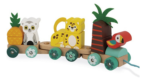 Tren de madera Tropik Janod, montable, 14 unidades