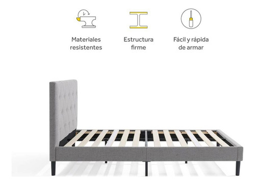 Base De Cama Nooz Prime Con Cabecera Capitonada, Matrimonial Color S/C