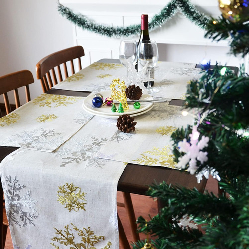 Camino De Mesa Grelucgo Bordado Navideño 34 X 86cm Plata/oro