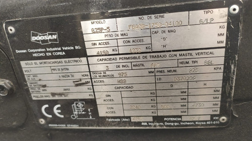 Imagen 6 de 10 de Autoelevador Doosan G25p-5