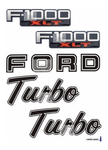 Emblemas F1000 Xlt + Ford + Turbo Pretos - 1996 À 1998