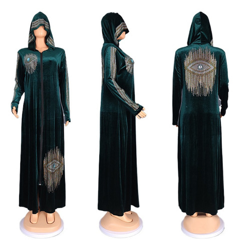 Muslim Long Sleeve Hooded Robe Rhinestone