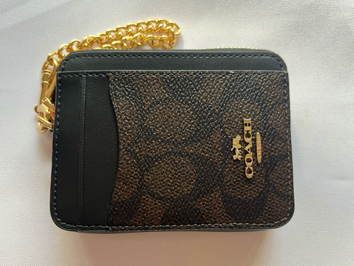Mini Muñequera Coach Zip Card Case Monedero Color Marrón Osc