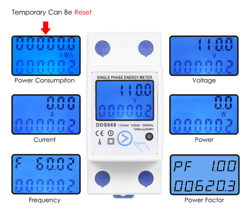 Medidor De Energia Monofásico Ac 120v Com Botão De Reset Com