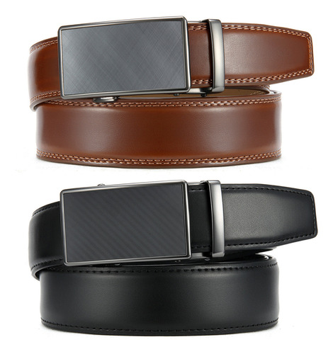 Cinturones Hombre Cuero Hebilla Automática Cinto Caballero Color Negro Y Marrón Diseño De La Tela Lisa Talla 115