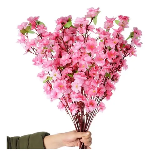 Flor Artificial Cerejeira 10 Galhos Decoração Plantas Rosa