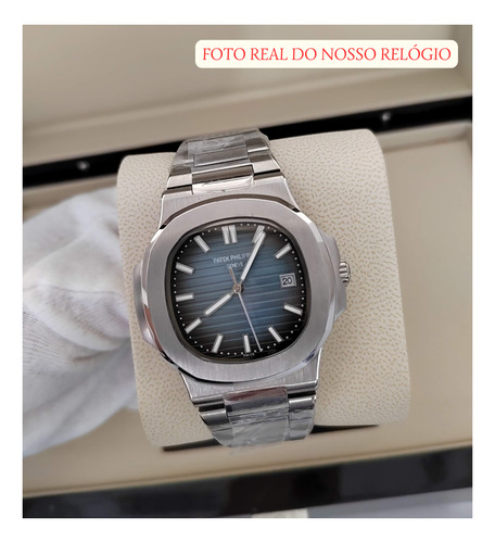 Relogio Patek Nautilus Automático Mostrador Azul Prateado Prateado Prateado Azul