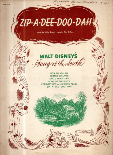 Zip-a-dee-doo-dah  Canción Del Sur Partitura Disney