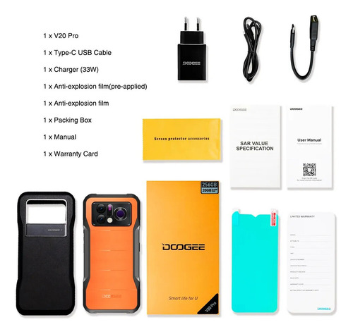 Doogee V20 Pro 5g Smartphone Resistente Desbloqueado, Cámara De Imagen Térmica, Dimensión 700 Octa Core 20gb+256gb, 6.4'' Amoled Pantalla