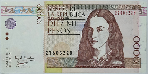 Billete 10000 Pesos 10/may/2002 Colombia Unc