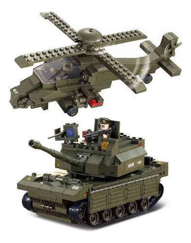 Kit Tanque De Guerra E Helicóptero 511 Peças Compatível Lego