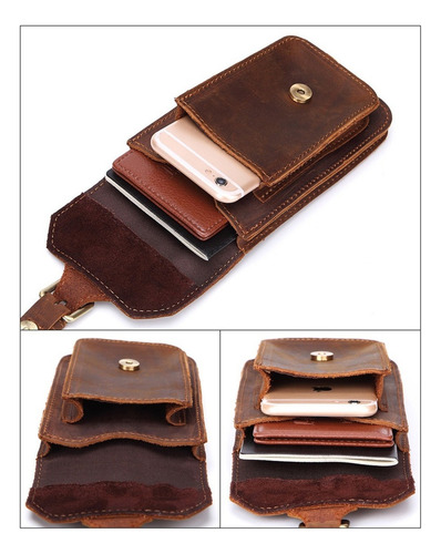 Bolso Cintura De Hombre Marrón Cuero Genuino Portacelular