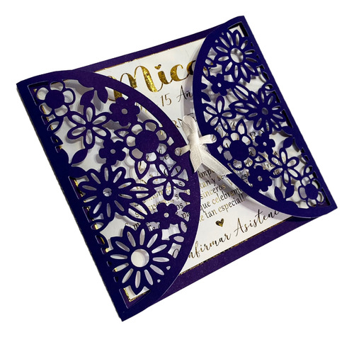 Tarjetas Troqueladas Invitación Floral Físico Azul