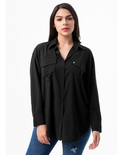 Blusa Popelina Goccos Dhaiz Negro