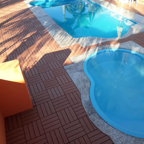 Piso Madeira Plastico Encaixe Kit Com 12 Decks Piscina Cor CEDRO