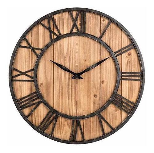 Reloj De Pared - Upuptop Farm House Metal & Solid Wood Wall 